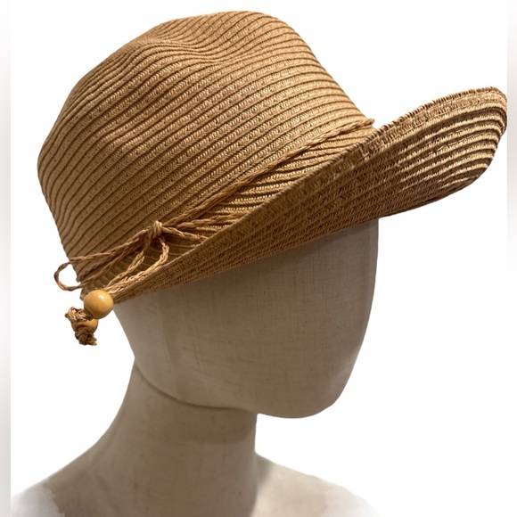AUGUST FOREVER CLASSIC WOVEN FRAMER SUN HAT W WOODEN BEAD DETAILS FARMHOUSE OS - Picture 4 of 11